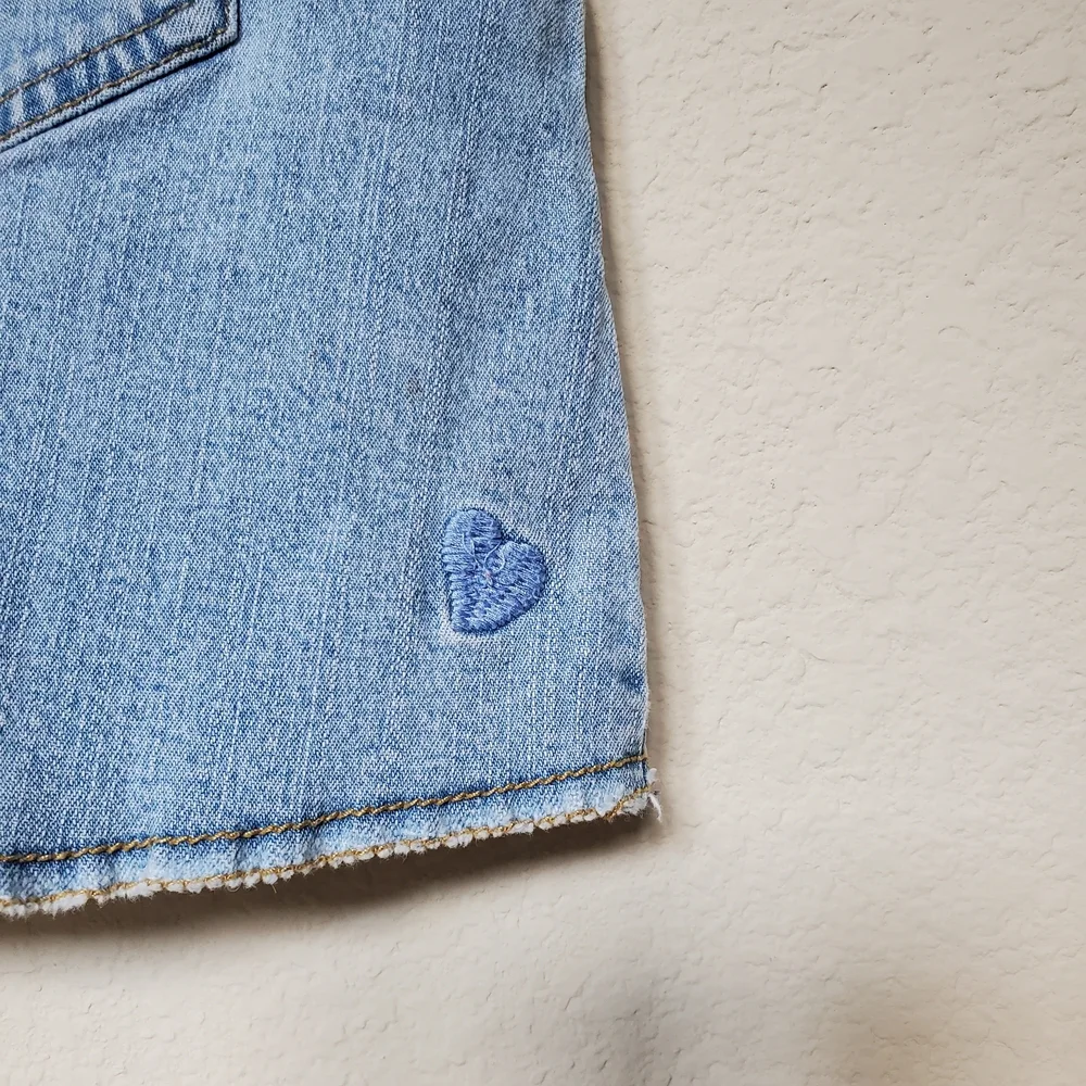 The Children's Place Light Blue Denim Skirt with Floral Embroidery. Size 12